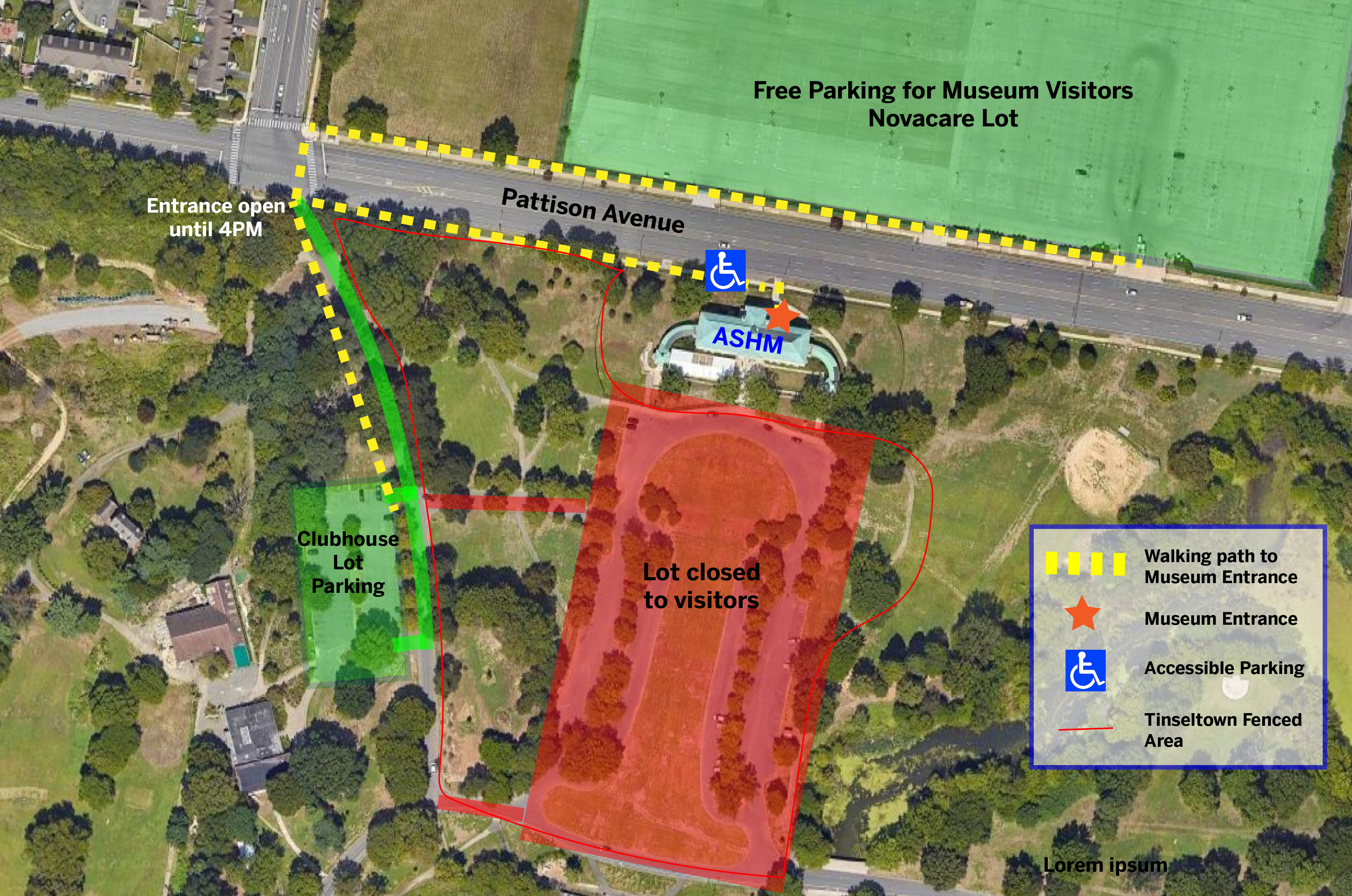 Map for parking at ASHM between 10/25/23 and 1/12/24