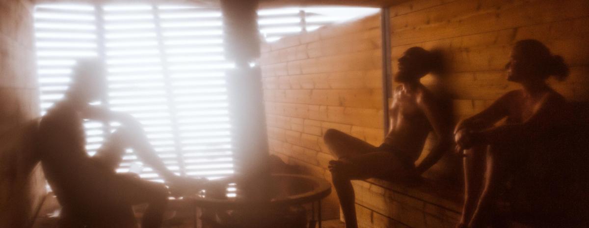 Steamy interior of a Finnish sauna